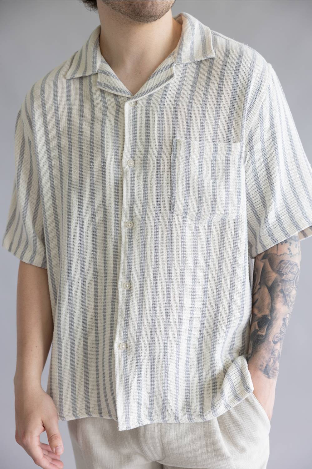 Industrie Cresta Woven Button Up Shirt for Men in Blue/Off White