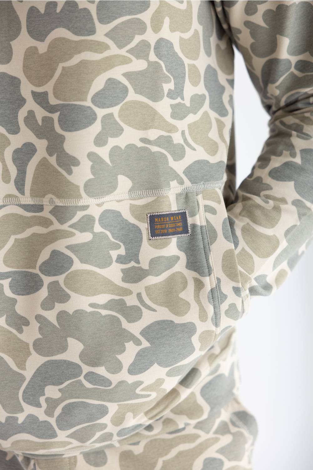camo hoodie on man