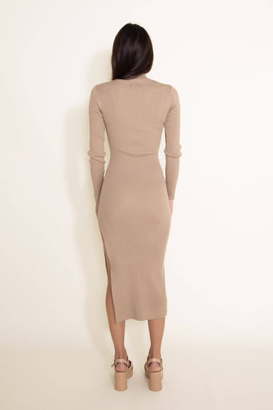Mable Ribbed Bodycon Midi Sweater Dress With Slit for Women in Taupe