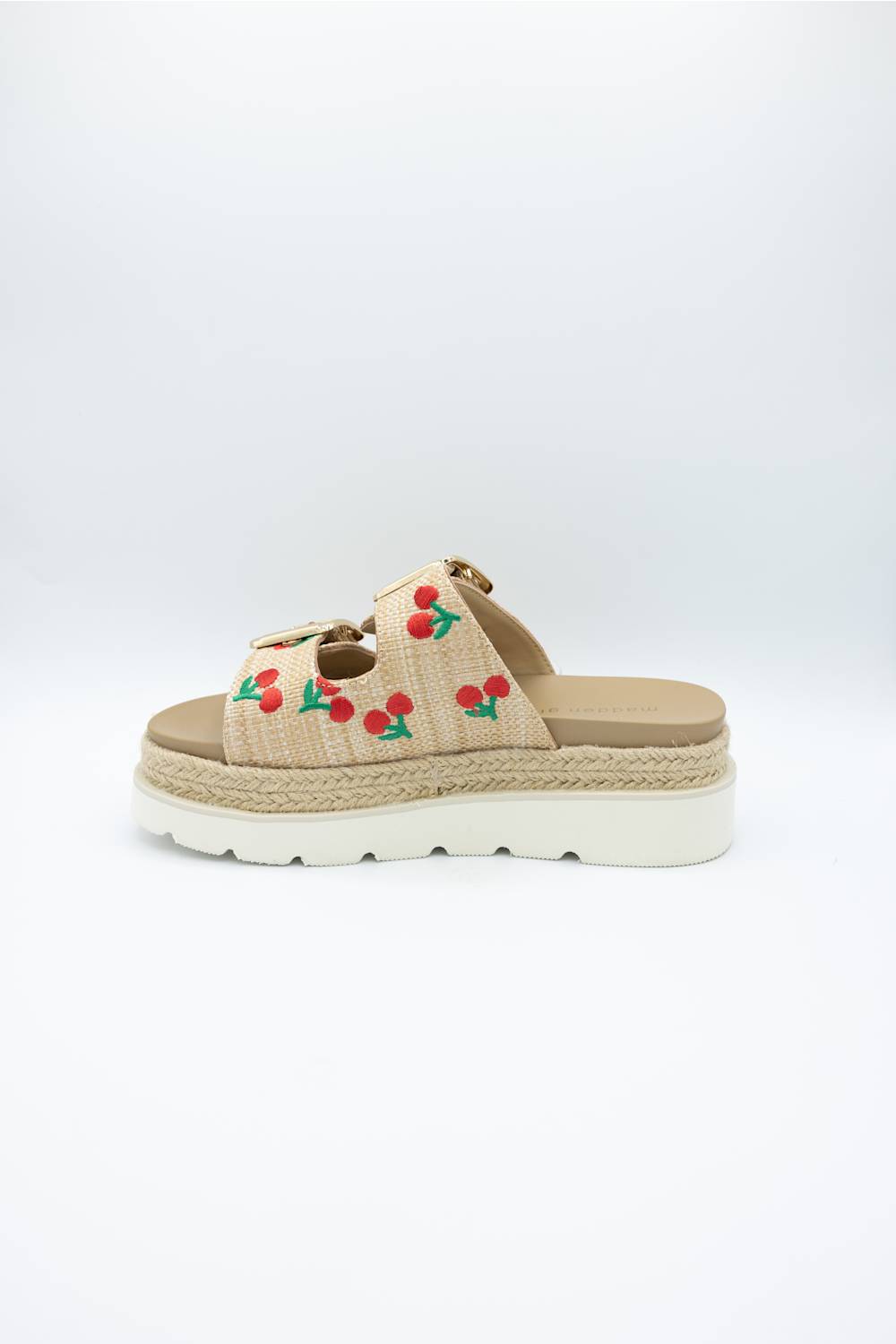 Madden Girl Mythical 2 Band Cherries Platform Sandals for Women in Sand