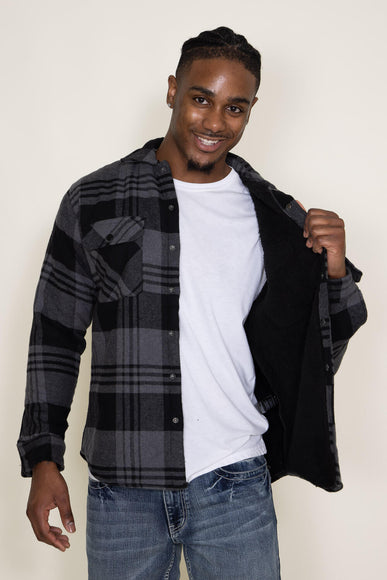 Matix Sherpa Lined Flannel Shacket for Men in Grey/Black