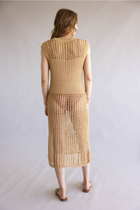 Mesh Longline Tunic Cover-Up for Women in Camel