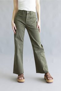 Mica High Rise Front Yoke Wide Leg Jeans for Women in Green