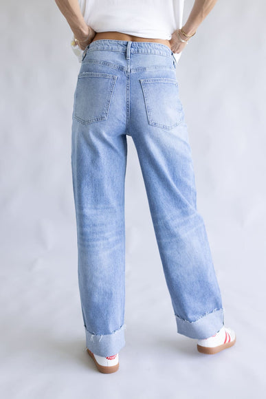 Mica Med Rise Raw Hem Cuffed Barrel Jeans for Women