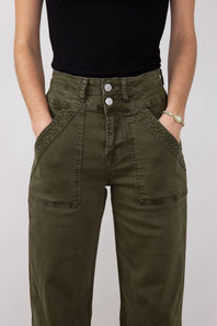 Mica Super High Waisted with Double Waistband Wide Leg Pants for Women in Fern Green