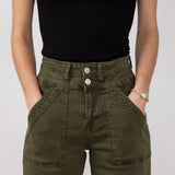 Mica Super High Waisted with Double Waistband Wide Leg Pants for Women in Fern Green
