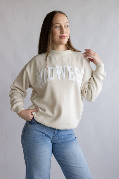 Midwest Chenille Patch Fleece Mock Neck for Women in Beige