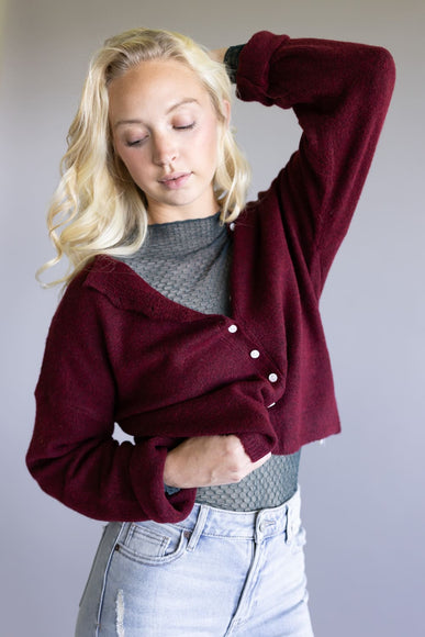 Mimosa Classic Lightweight Cardigan Top for Women in Burgundy