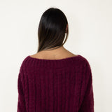 Miracle Clothing Boat Neck Ribbed Braid Cable Knit Sweater for Women in Plu