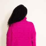 Miracle Clothing Braid Knit Turtleneck Cropped Sweater for Women in Pink