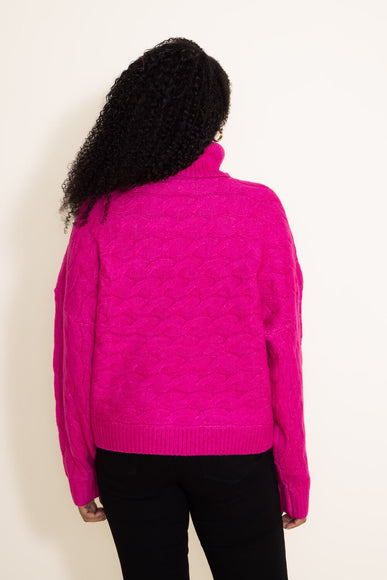 Miracle Clothing Braid Knit Turtleneck Cropped Sweater for Women in Pink