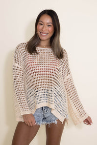Miracle Clothing Crochet Sweater for Women in Beige | F118-BEIGE