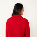 Miracle Clothing Mock Neck High Low Sweater for Women in Red