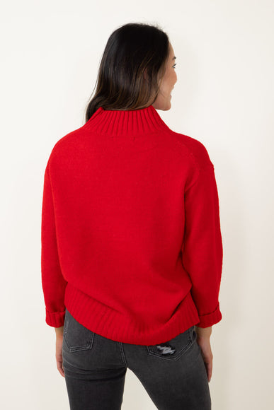 Miracle Clothing Mock Neck High Low Sweater for Women in Red