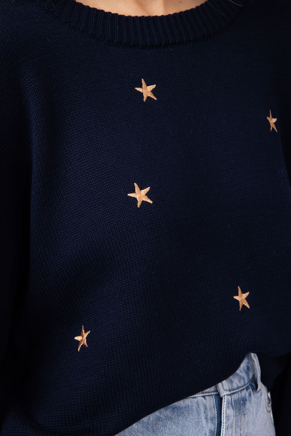 Miracle Embroidered Star Sweater for Women in Navy