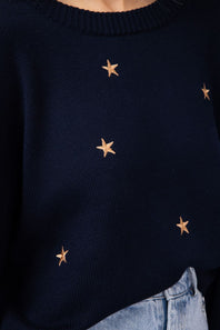 Miracle Embroidered Star Sweater for Women in Navy
