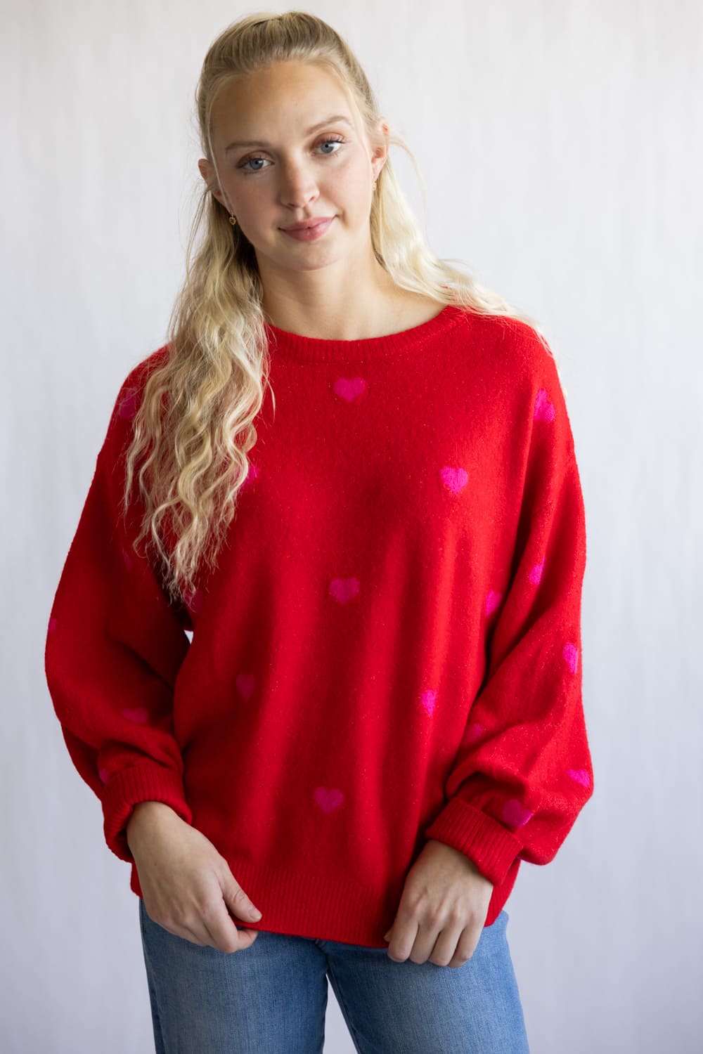 Miracle Heart Pattern Sweater for Women in Red