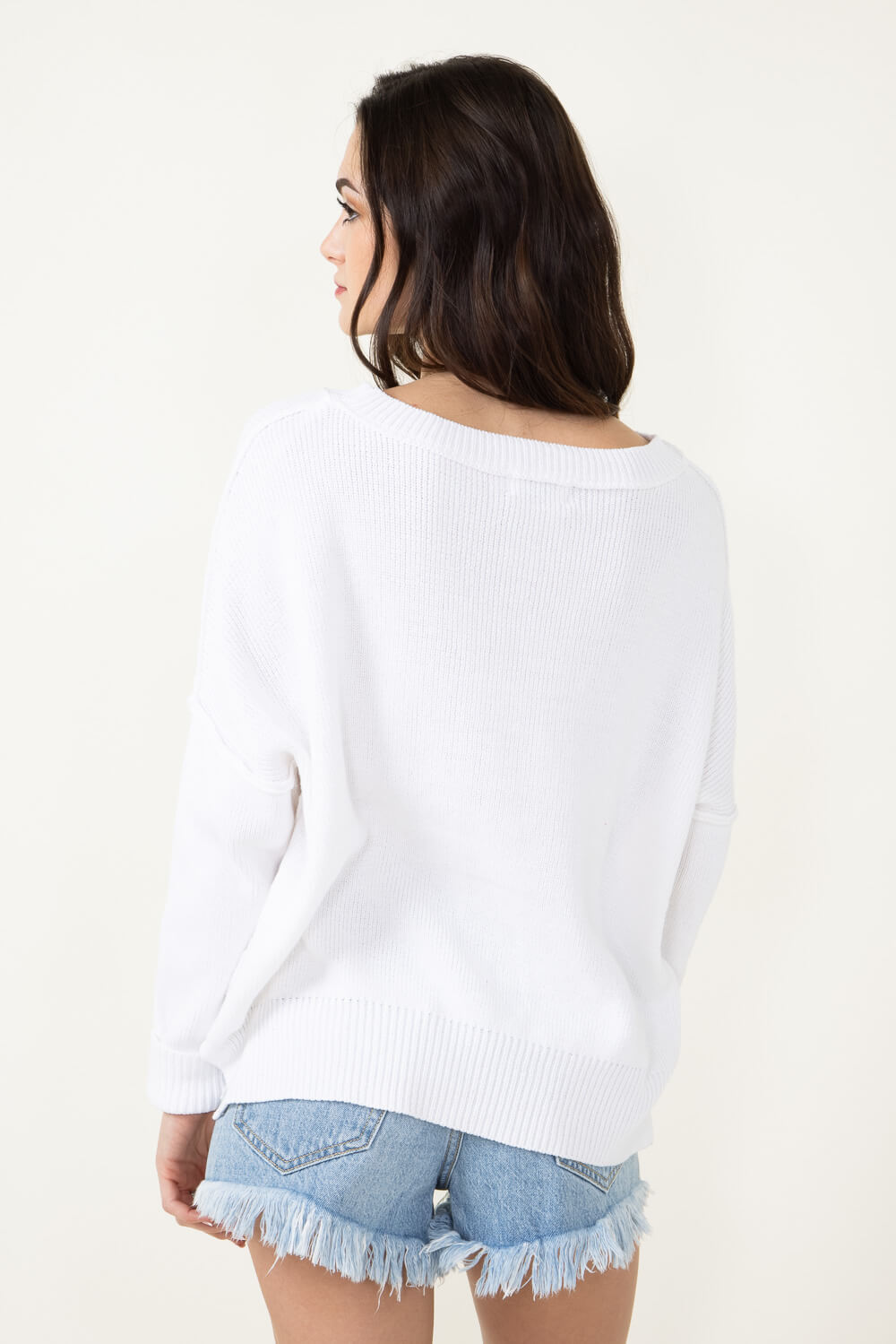 Miracle Clothing Knit American Flag Sweater for Women in White Glik s