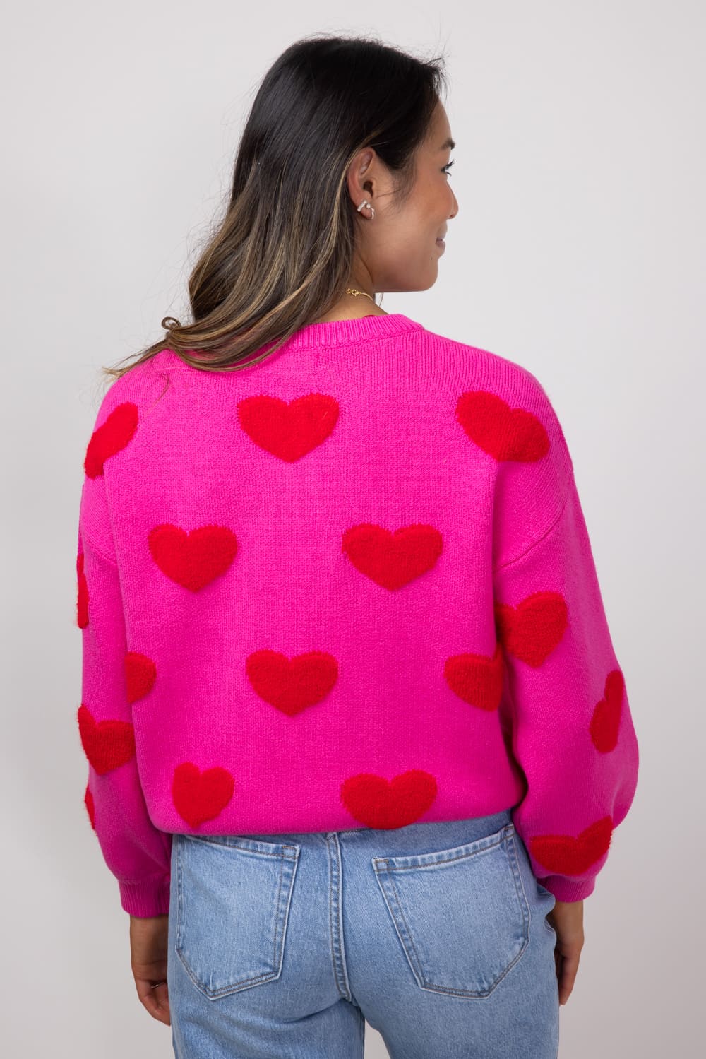 Miracle Multi Heart Sweater for Women in Hot Pink/Red