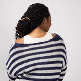 Miracle Striped V Neck Sweater for Women in Denim Combo