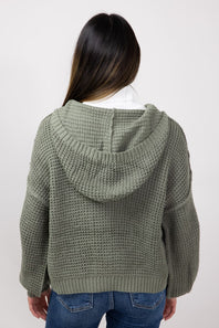 Miracle Textured Hooded Zip Sweater for Women in Sage