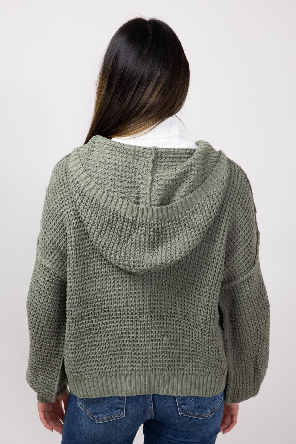 Miracle Textured Hooded Zip Sweater for Women in Sage