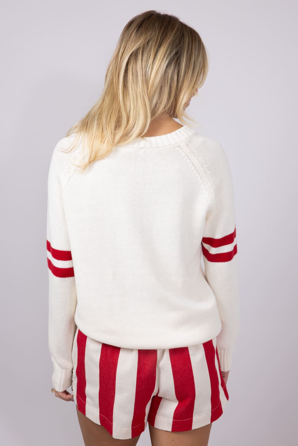 Miracle USA Tripe Sleeve Sweater for Women in Cream