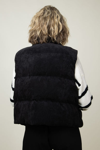 Corduroy Puffer Vest for Women in Black