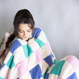 Multicolor Checkered Blanket in White