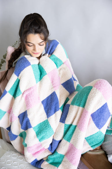 Multicolor Checkered Blanket in White