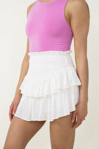 Mustard Seed Smocked Waist Ruffled Skort for Women in White