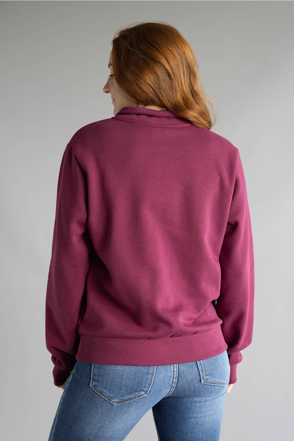 red zip neck on grey 
