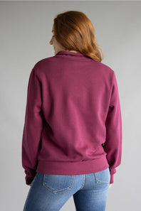 red zip neck on grey 