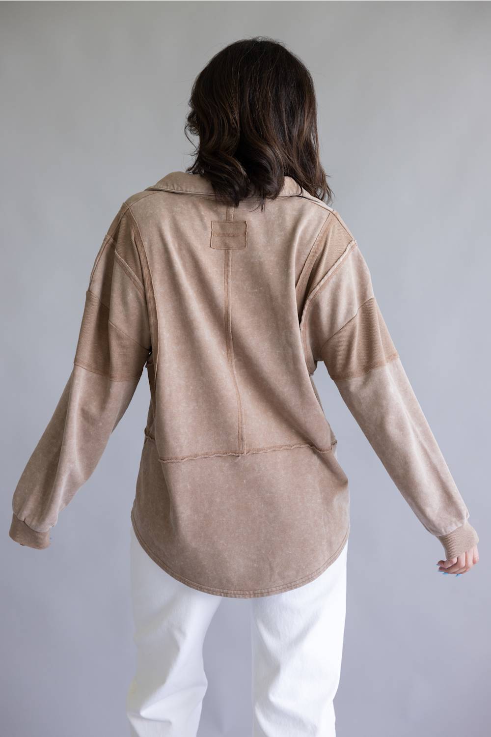 Mineral Wash Oversized French Terry Top for Women in Mocha