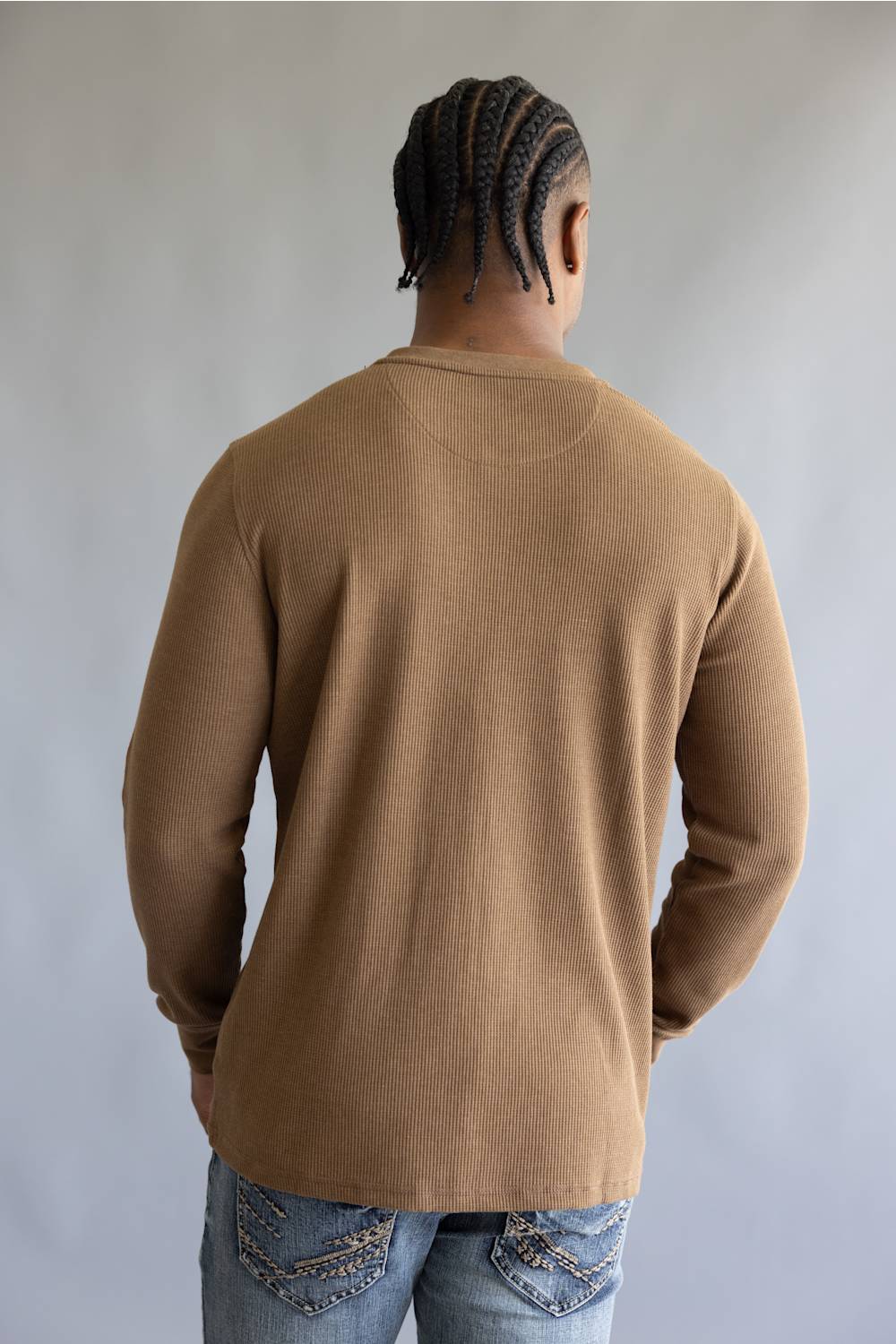 North River Waffle Henley Shirt for Men in Barn Heather