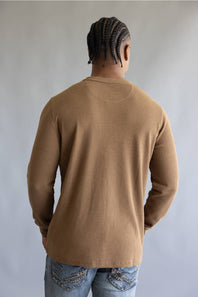 North River Waffle Henley Shirt for Men in Barn Heather
