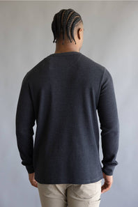North River Waffle Henley Shirt for Men in Charcoal