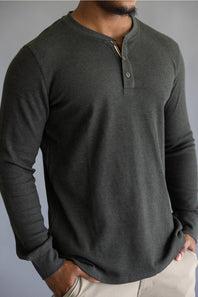 North River Waffle Henley Shirt for Men in Olive Heather