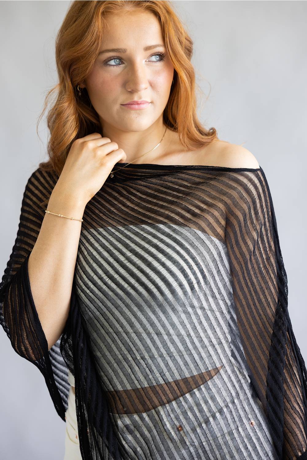 Off the Shoulder Poncho Top for Women in Black