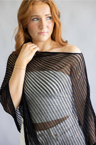 Off the Shoulder Poncho Top for Women in Black