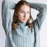 Mock Neck Cable Pointelle Sweater for Women in Jade Grey