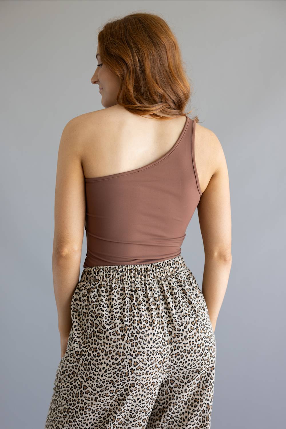 One Shoulder Buckle Tank Top for Women in Brown