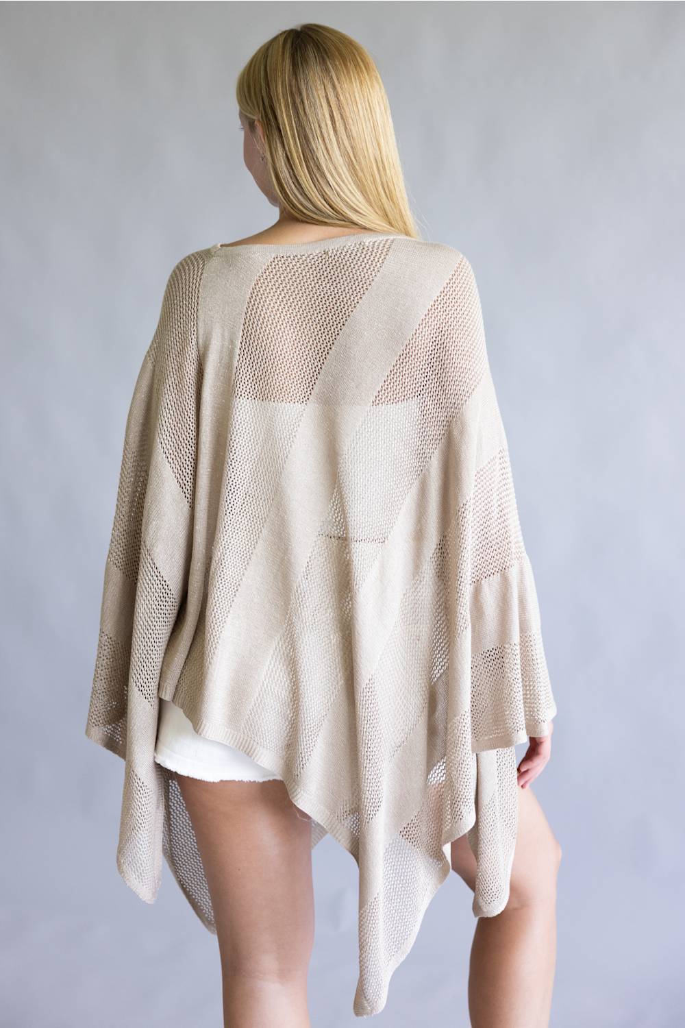 Open Knit Poncho for Women in Taupe