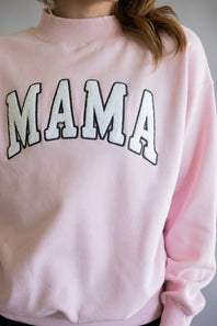 Oversized Mama Mock Neck Fleece Sweatshirt for Women in Baby Pink