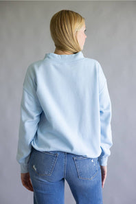 Oversized Mock Neck Fleece Pullover for Women in Baby Blue