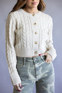 Button Front Cable Cardigan for Women in Magic Stone