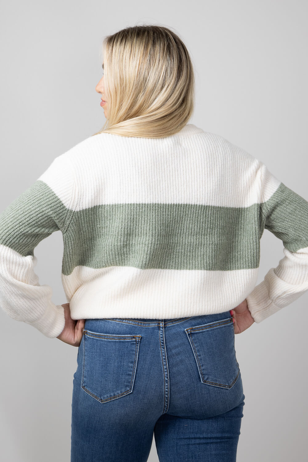Stripe Crewneck Sweater for Women in Green Combo