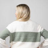 Stripe Crewneck Sweater for Women in Green Combo