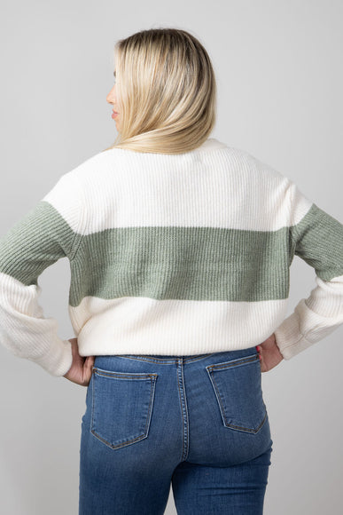 Stripe Crewneck Sweater for Women in Green Combo