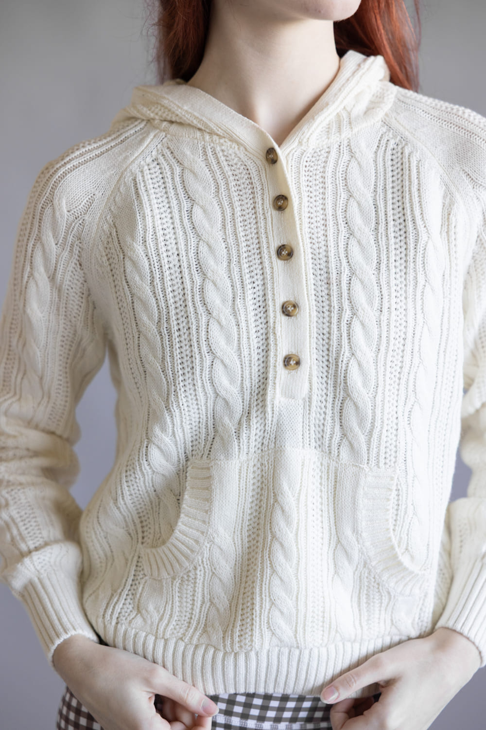 Hooded Henley Sweater for Women in Blizzard White